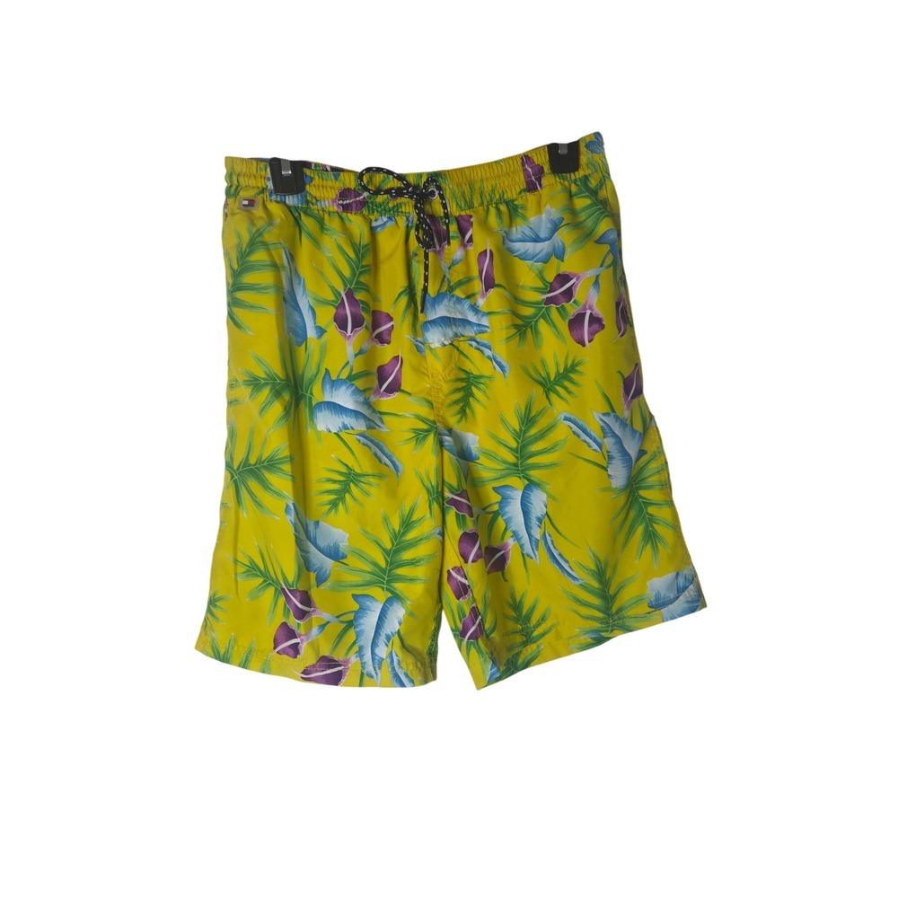 Tommy Hilfiger Mens Yellow Tropical Floral Swim Trunks Board Shorts Medium M